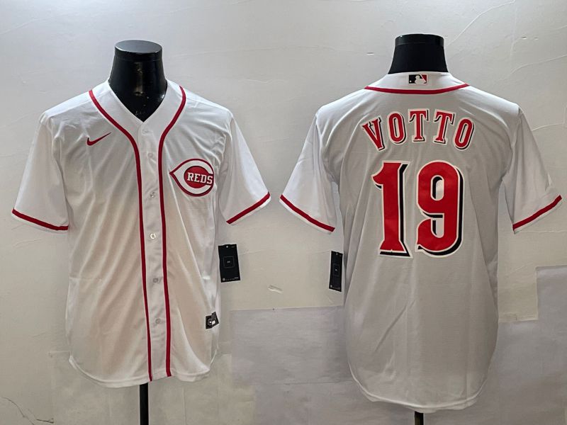 Men Cincinnati Reds #19 Votto White Game Nike 2025 MLB Jersey style 1